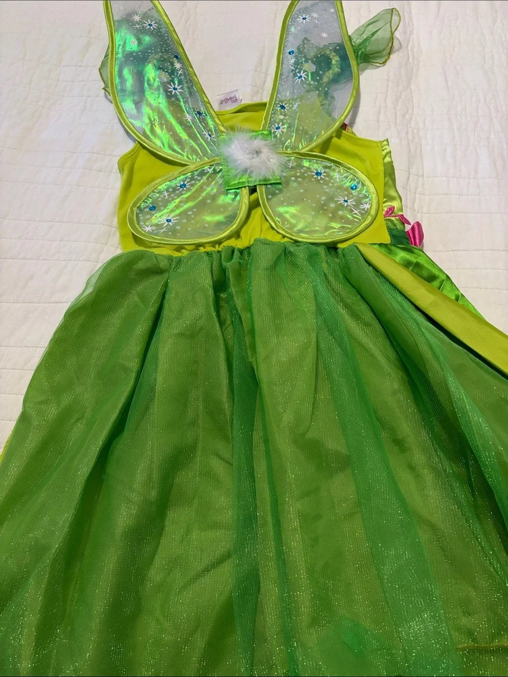 Disney Tinker Bell Bright Green Fairy Dress with Wings NWOT
